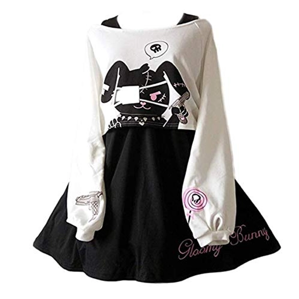Cute Dress for Teens Girl Two Piece Set Bunny Stampa Abiti Casual in Cotone per l'autunno Primaverile