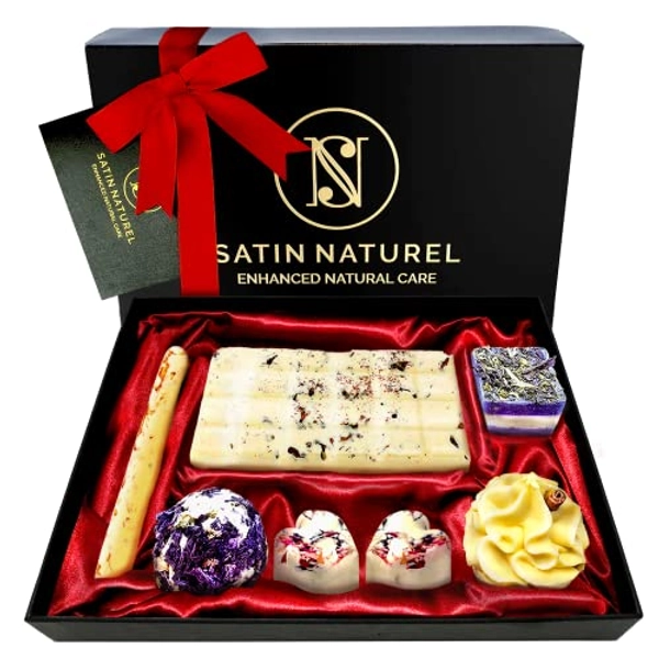 Regalo donna - 7 Bombe da Bagno BIO con Olio Essenziale e Burro di Karité - Fatte a Mano, Naturali - Set Regalo Elegante - Regalo Donna Compleanno - Beauty Kit Rilassante - Vegano & Cruelty Free