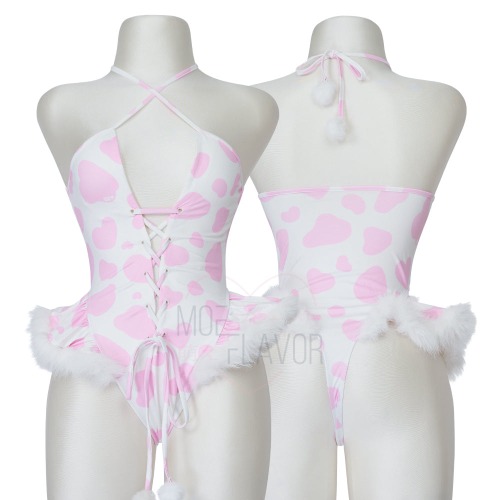 Winter Plush Cow Bodysuit - Pink / S/M
