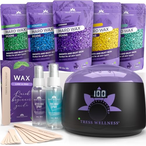 Tress Wellness Waxing Kit for Brazilian Wax - Easy to Use - For Sensitive Skin - Digital Display, Black Purple Flower - BLACK PURPLE: Flower