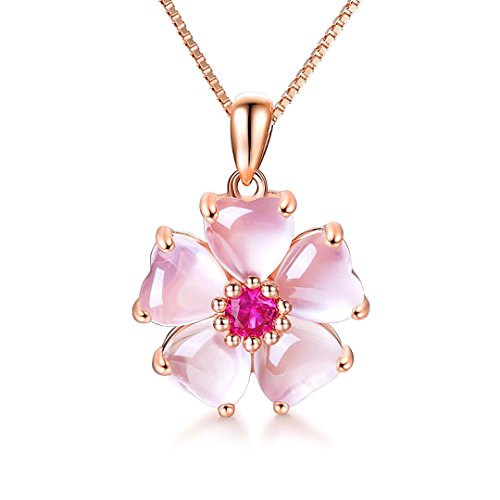 YOUMIYA ROSE Gold Cherry Blossoms Necklace for Graduation Pink beautiful Artificial stone crystal Necklace Best Gifts for Women Friend Lover