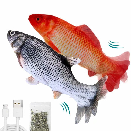 ZIKATON Flopping Fish Cat Toy 11",Electric Moving Cat Toy, Cat Toys for Indoor Cats, Floppy Cat Kicker Fish Toy, Vibrating Catnip Toy,Different Fish for Choice & Fun Toy for Cat Exercise - Gray