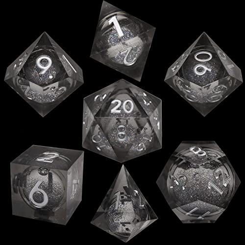 GIUADKXD DND Dice Set - Dungeons & Dragons Dice Board Game Polyhedron Liquid Dice DND Accessories MTG D20 Dice Set 100% Hand Sharp Dice Inclusions Liquid Core Dice Quicksand Ball Black Dice Set - Lshs-2