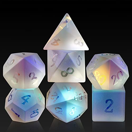 Frosted Rainbow Glass Dice Set DND, DNDND Full Set 7 Piece Matt Glass D and D Dice with Great Gift Box for Dungeons and Dragon D&D Tabletop Game (Frosted Rainbow) - Frosted Rainbow