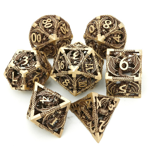 Metal Dice Set D&D Dungeons and Dragons Dice Gifts DND Dice Role Playing Dice Hollow Polyhedral Dice Set Suitable for Dungeons and Dragons RPG MTG Table Games D&D Pathfinder Shadowrun - Ancient Bronze