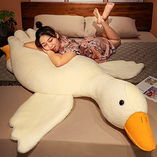 Giant White Goose Weighted Plush-51'' Soft Furry Swan Stuffed Animal Pillow,Huge Goose Plush Anxiety Stuffed Animals - 51in