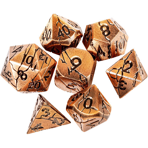 DND Metal Dice - Archaic Ruins Cracked Metal Dice - Copper Polyhedral Dice Set for RPG D&D MTG Pathfinder and More - Beautifully Detailed Dungeons and Dragons Dice Set - Gold and Blue Cracks