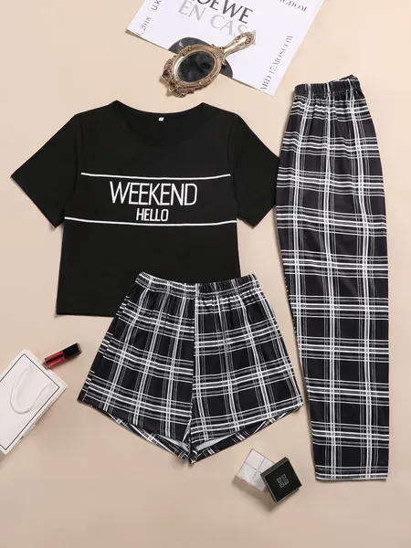 Graphic Tee & Plaid Print PJs