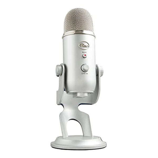Logitech for Creators Blue Yeti USB Microphone for Gaming, Streaming, Podcasting, Twitch, YouTube, Discord, Recording for PC and Mac, 4 Polar Patterns, Studio Quality Sound, Plug & Play-Silver
