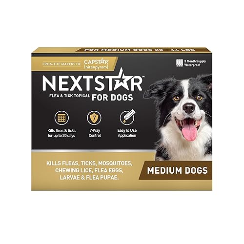 NEXTSTAR Flea and Tick Prevention for Dogs, Repellent, and Control, Fast Acting Waterproof Topical Drops for Medium Dogs, 3 Monthly Doses - Medium Dogs (23-44 lbs) - 3 Dose