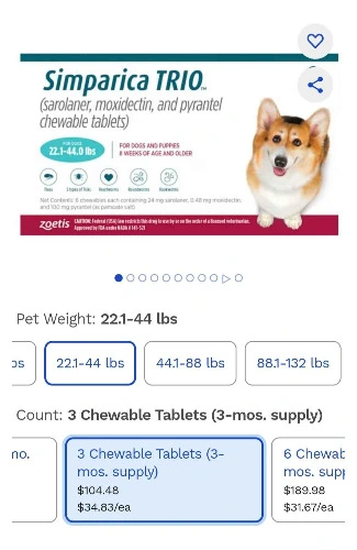 Simparica Trio Chewable Tablet for Dogs (22.1-44.0 teal box)