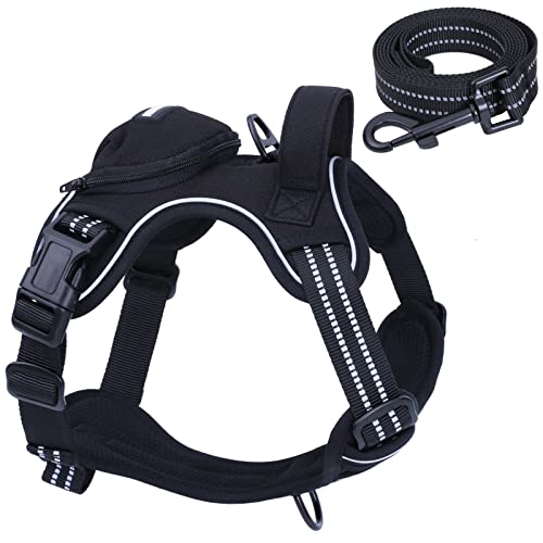 No Pull Dog Harness for Medium Dogs, Adjustable No Choke Pet Vest with Dog Leash Fit Smart Reflective Pet Walking Harness for Training Easy Control Soft Handle Black M - Black - Medium