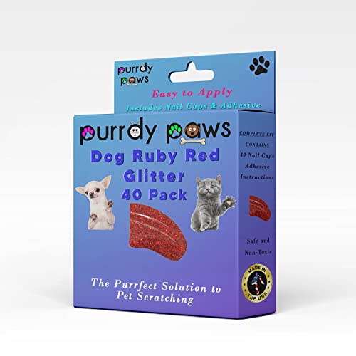 Purrdy Paws 40-Pack Soft Nail Caps for Dogs Claws Ruby RED Glitter Medium - Medium