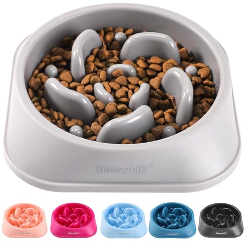 MateeyLife Slow Feeder Dog Bowls, Anti-Choking Puzzle Dog Food Bowls, Non Slip Interactive Dog Feeding Bowls Slow Down Eating, Bloat Stop Maze Dog Dishes Dog Feeder for Small Medium Large Breeds Gray - Medium - I-Gray