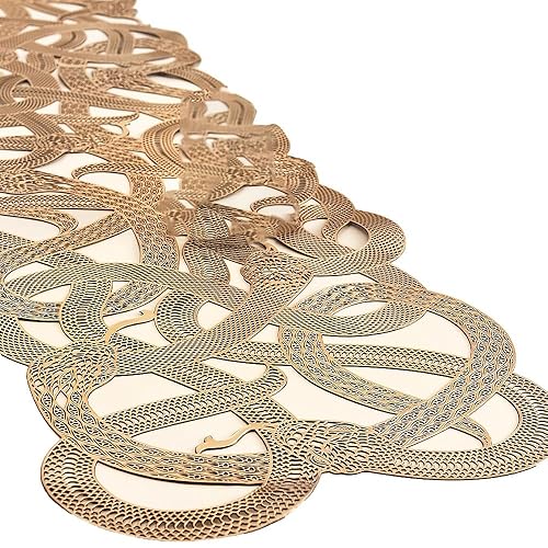 Dark Academia Reversible Gold/Black Serpent Vinyl Table Runner (52.5" x 15.5") Pack of 1 - Elegant & Durable Decor for Any Occasion