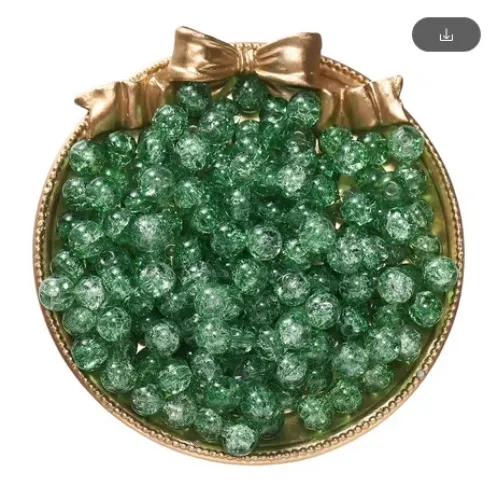 Glass Crackle Beads - Dark Green - 100pcs