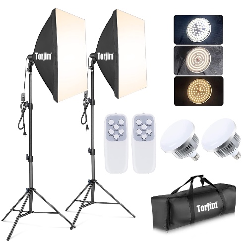 Torjim Softbox Photography Lighting Kit, Professional Photo Studio Lighting with 2x27x27in Soft Box | 2X 85W 3000-7500K E26 LED Bulb,Continuous Lighting Kit for Video Recording, Portraits Shooting - 