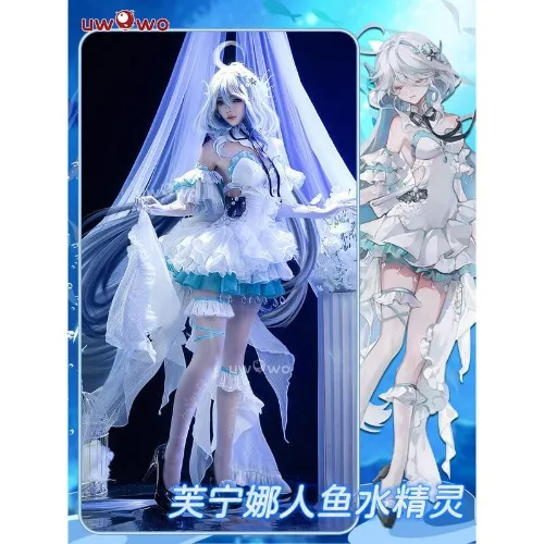  Genshin Impact Fanart Furina Focalors Mermaid Insipired Fairy Dress Cosplay Costume