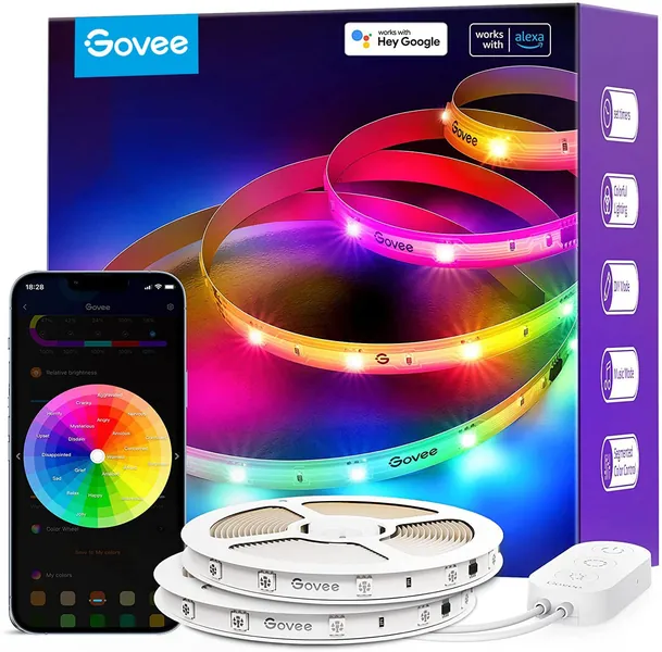 Govee 65.6ft RGBIC Alexa LED Light Strip, Smart WiFi LED Lights Work with Alexa and Google Assistant, Segmented DIY, Music Sync, Color Changing LED Strip Lights for Bedroom, Living Room, Kitchen