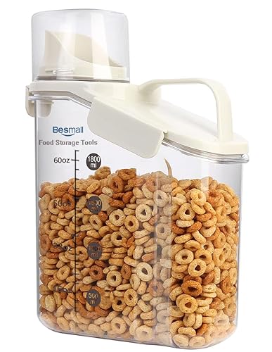 Besmall Cereal Containers Storage,2L Airtight Large Dry Food Storage Containers with Pouring Spout, Measuring Cup for Flour and Grain,BPA Free Plastic Dispenser ((1pcs) White-67oz) - (1pcs) White-2L = 67oz = 1.8Qt