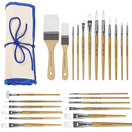CONDA Paint Brushes Set of 24 Different Shapes Artist Brushes Professional Painting Brushes for Oil, Acrylic Canvas and Watercolor Painting (Color) - Muticolour