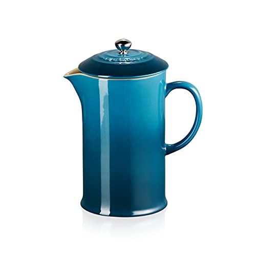 Le Creuset Stoneware Cafetière French Press with Stainless Steel Plunger, 1 Litre, Serves 3-4 Cups, Deep Teal 60706086420003 - Deep Teal