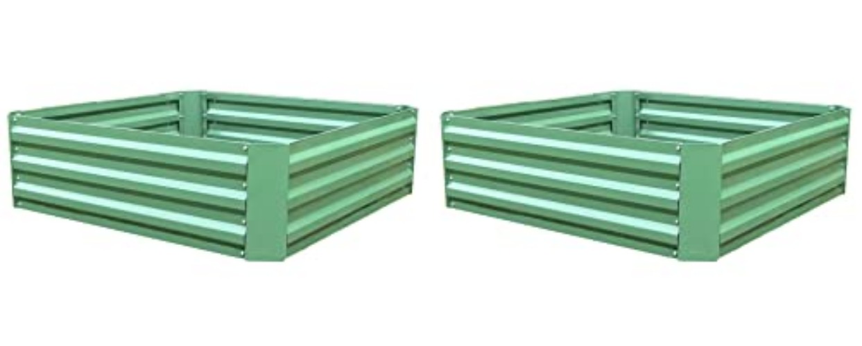 Selections Pack of 2 Metal Raised Vegetable Beds in Green (100cm x 30cm)
