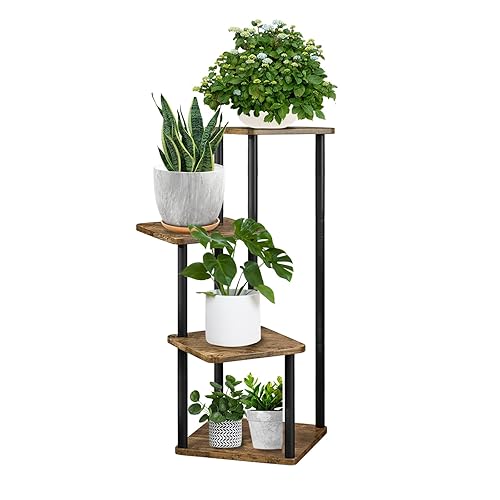 MUAEEOK Plant Stand 4 Tier Indoor Metal Flower Shelf for Multiple Plants Corner Tall Flower Holders for Patio Garden Living Room Balcony Bedroom (4 Tier-Black) - 4 Tier-Black