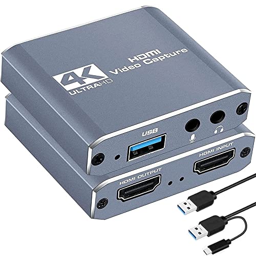 HDMI Capture Card 1080p 60fps Video Audio Game Recorder Device Converter for Gaming/Live Streaming/Video Conference, and Compatible with Nintendo Switch/PS4/Xbox One - gray(USB2.0)