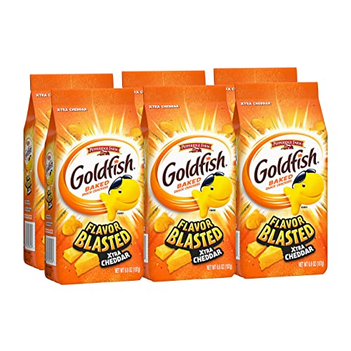 Goldfish Flavor Blasted Xtra Cheddar Cheese Crackers, Baked Snack Crackers, 6.6 oz Bag (Pack of 6) - Flavor Blasted Xtra Cheddar