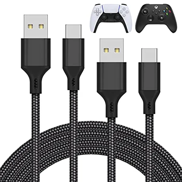 MENEEA Charger Charging Cable for PS5 Controller,for Xbox Series X,for Xbox Series S,for Nintendo Switch Controller,2 Pack 10FT Replacement USB C Cord Nylon Braided Type-C Ports Accessories Kit,Black - Black