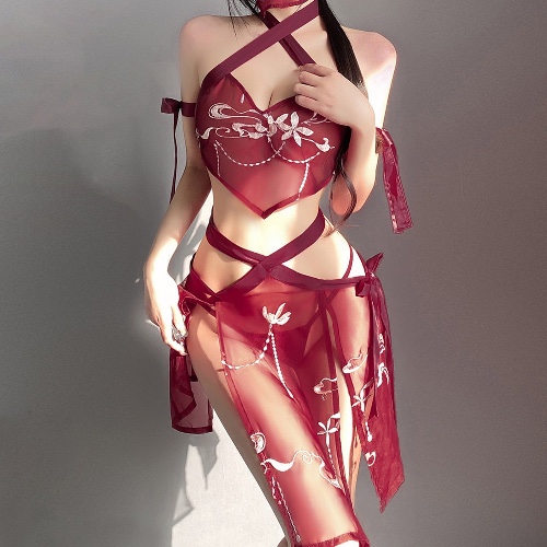 Geisha Cosplay Lingerie Set - Red / M