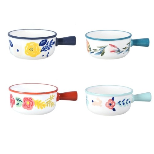 SHIIANN French Onion Crocks Soup Bowls with Handles 4 Pack, 13.5 OZ Ceramic Soup Crock, Porcelain 5 Inch Microwave and Oven Safe Bowls, Four Seasons Series - Four Seasons