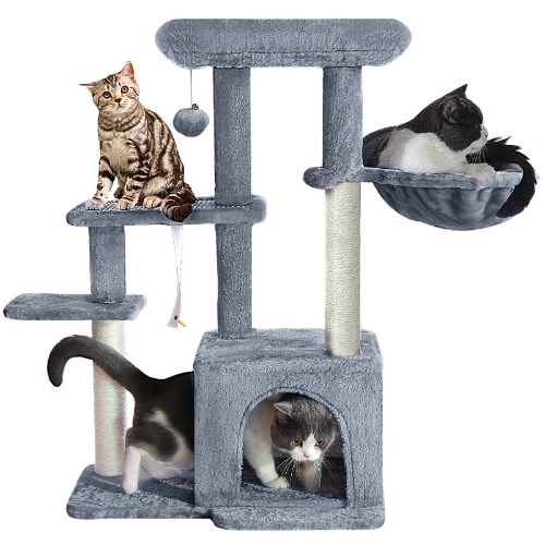 Pawstory Cat Tree, Cat Tower with Sisal Scratching Post for Indoor Cats, 35" Multi-Level Cat Condo with Hammock Perch and Kitten Toys, Cat Furniture for Kittens Adult Cats - Dark Grey