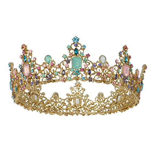SWEETV Queen Crown for Women, Baroque Tiaras and Crowns, Jeweled Costume Tiara Crown Headpiece for Prom Cosplay Birthday Party,Gold Multicolored - 4.Gold + Multicolored