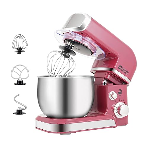Kitchen in the box Stand Mixer,3.2Qt Small Electric Food Mixer,6 Speeds Portable Lightweight Kitchen Mixer for Daily Use with Egg Whisk,Dough Hook,Flat Beater (Purplish-red) - Purplish-red
