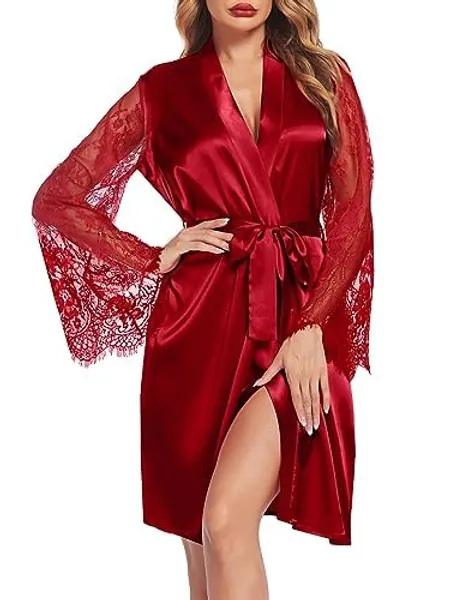 Ekouaer Women's Satin Kimono Robe for Bridesmaid and Bride Wedding Party Getting Ready Short Robe