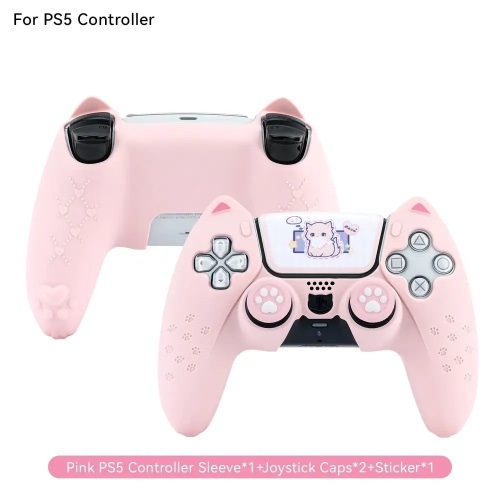 Pink Neko PS5 and Switch Controller Covers for Cute Gaming Style - PS5 Pink