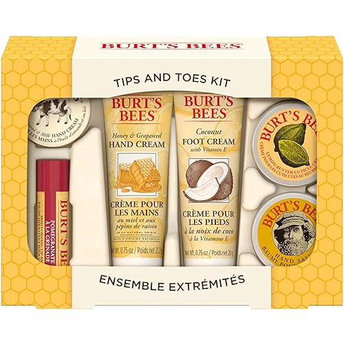 Burt's Bees Christmas Gifts, 6 Skincare Stocking Stuffers Products, Tips & Toes Set - Pomegranate Lip Balm, Almond Milk & Honey Hand Creams, Coconut Foot Cream, Lemon Butter Cuticle Cream & Hand Salve - Tips & Toes Set - 6 Count