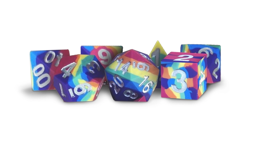 Sharp Edge Silicone Rubber Dice Set: Rainbow