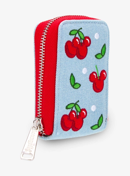 Loungefly Disney Mickey Mouse Cherries Denim Accordion Wallet - BoxLunch Exclusive