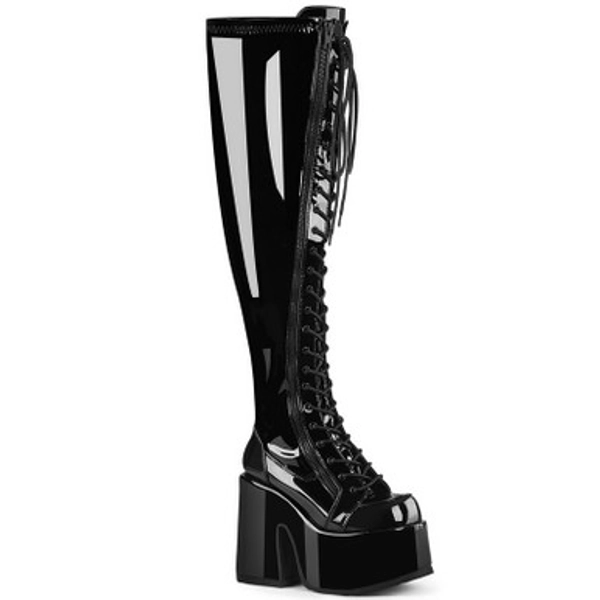 Demonia 5" Chunky Heel Black Wide Calf Thigh-High Boots