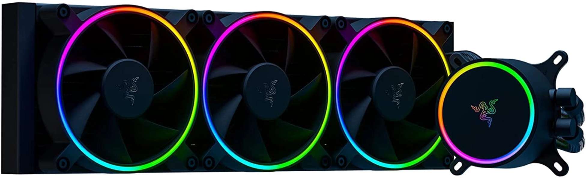 Razer Hanbo Chroma RGB All in One Liquid Cooler aRGB Pump Cap: AIO Design - Quiet, Powerful aRGB Fans - PWM Fan Controller Support - Intel LGA 115X Series, 2011, 1200, 1700, AM5 Compatible - 360MM