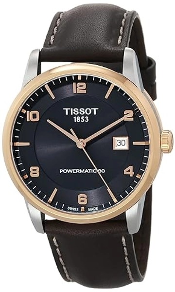 Tissot Mens Luxury 316L Stainless Steel case with Rose Gold PVD Coating Automatic Watch, Brown, Leather, 22 (T0864072606700)