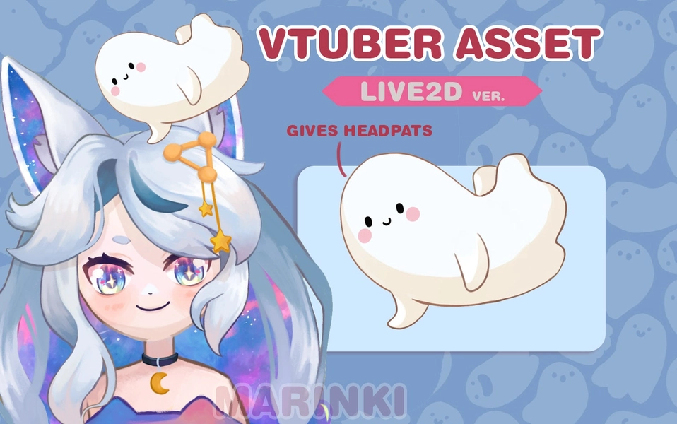 Vtuber - Ghost that will give you head pats - Fully Body/Fully rigged Live2D Avatar