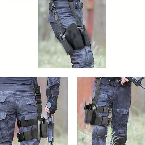 Tactical Leg Holster with Snap Closure - Paddle Thigh Belt Drop Design, PA Nylon Fabric, Magazine Pouch, Compatible for Glock 17, 19, 22, 23, 31, 32 - For Law Enforcement & Security Professionals - Ideal for Concealed Carry & Tactical Operations