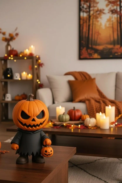 Halloween pumpkin figure decoration made of environmentally friendly 3D printing, creepy table decoration, hand-painted, collector&#39;s item, autumn