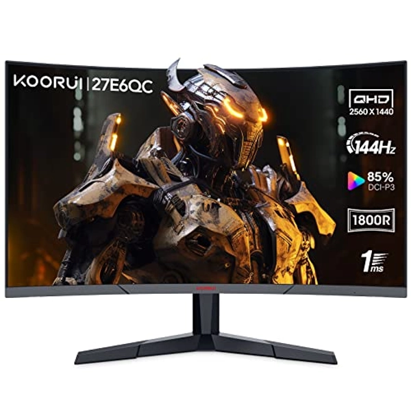 KOORUI 27'' Ecran PC Gaming Incurvé 1800R, Moniteur PC Dalle VA, Résolution QHD (2560X1440), 144HZ,1MS, DCI-P3 85%, Lunette Ultra-Mince, Inclinaison réglable, Prend en Charge HDMI/DP