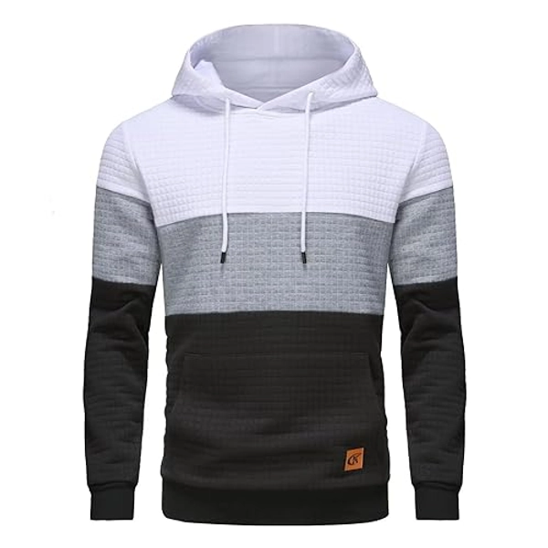 Yundobop Men's Pullover Hoodies Plaid Jacquard Long Sleeve Drawstring Hipster Casual Hooded Sweatshirts with Kanga Pockets