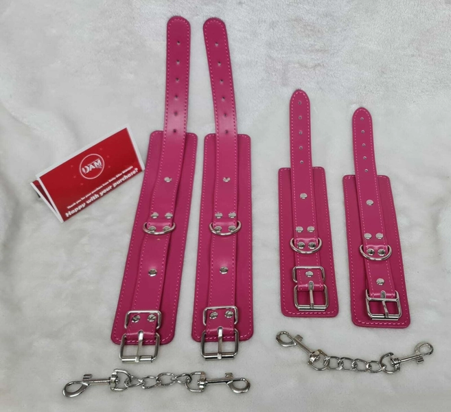 BDSM Pink cuffs set, ankle and wrist cuff set with chains, Restraints, Goth PUNK
